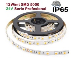 Tira LED Flexible 24V 12W/mt 60 Led/mt SMD 5050 IP65 Serie Profesional, Rollo 5 mts